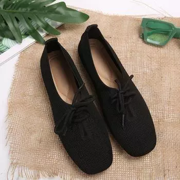 Женские сетчатые туфли на плоской подошве однотонного цвета с неглубоким носком, легкие, мягкие, повседневные туфли 43 чёрный