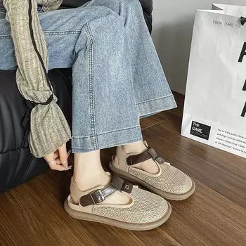 Женские сетчатые туфли на плоской подошве, сандалии, повседневные пляжные летние тенденции 2024 года, новые удобные тапочки с открытой пяткой в стиле бохо, Zapatos Mujer 35