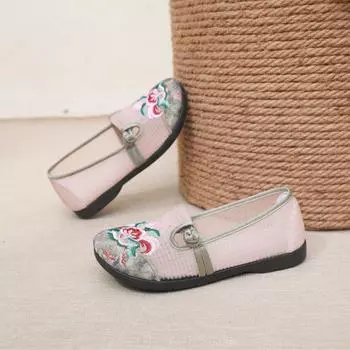 Женские сетчатые туфли с этнической вышивкой — дышащие, с мягкой подошвой, на плоской подошве для зрелых и пожилых людей Size 40
