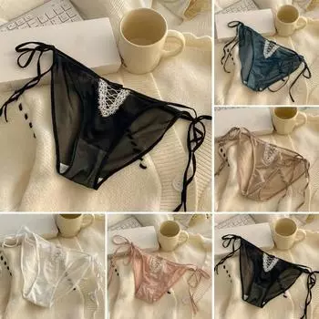 Женские сексуальные атласные трусики с низкой талией, прозрачные невидимые стринги, ажурные тонкие сетчатые прозрачные трусики L
