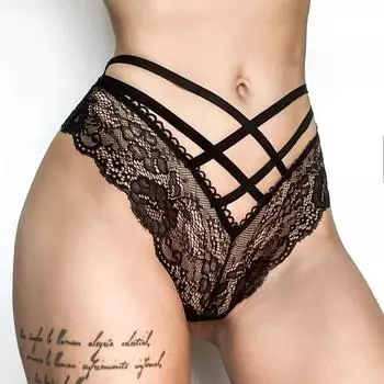 Женские сексуальные бандажные кружевные трусики с низкой талией, модные однотонные стринги, экзотическое нижнее белье M чёрный