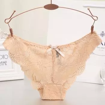 Женские сексуальные бесшовные трусы с кружевом и низкой талией, треугольные трусики с оборками и бантом M красный