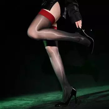 Женские сексуальные блестящие черные чулки выше колена Qing Hema - контрастные цвета, длинные чулки, размер плюс one size