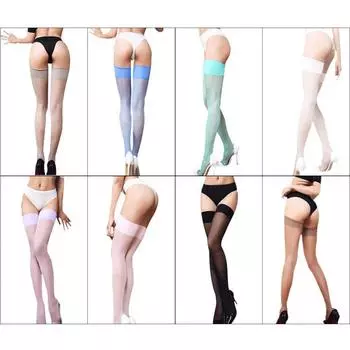 Женские сексуальные блестящие прозрачные чулки до бедра с широкой каймой, длинные носки