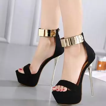 Женские сексуальные босоножки на высоком каблуке с открытым носком и металлическим ремешком на щиколотке для ночного клуба, выпускного вечера, танцев на шесте 35