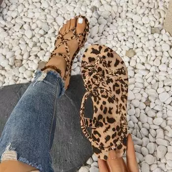 Женские сексуальные босоножки с открытым носком и леопардовым принтом — удобные летние пляжные туфли без застежек с тонким каблуком, тканевым верхом и резиновой подошвой 36 цветной печати леопарда