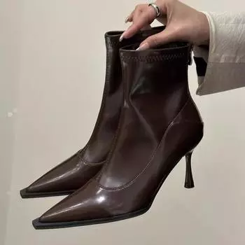 Женские сексуальные ботильоны челси с острым носком на высоком каблуке, зимние туфли-лодочки, дизайнерские 2024 года, модные новые тенденции, гладиаторы, готические женские туфли Zapatos 35 чёрный