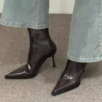 Женские сексуальные ботильоны челси с острым носком на высоком каблуке, зимние туфли-лодочки, дизайнерские 2024 года, модные новые тенденции, гладиаторы, готические женские туфли Zapatos 35 коричневый