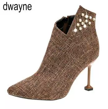 Женские сексуальные ботильоны на тонком высоком каблуке Platfprm с острым носком на молнии зимняя модная женская обувь ботильоны для женщин 756 35 чёрный