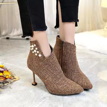 Женские сексуальные ботильоны на тонком высоком каблуке Platfprm с острым носком на молнии зимняя модная женская обувь ботильоны для женщин 756 35 чёрный