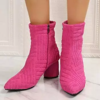 Женские сексуальные ботильоны на высоком каблуке, осенние новые короткие сапоги на молнии с острым носком и толстой подошвой 36 чёрный