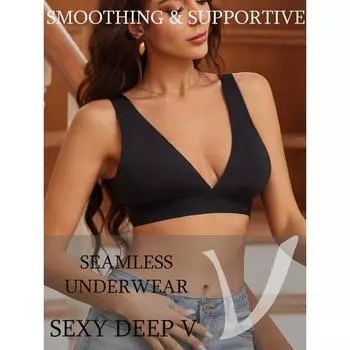 Женские сексуальные бюстгальтеры с глубоким V-образным вырезом, нижнее белье, бесшовное нижнее белье, женское нижнее белье с открытой спиной, бюстгальтер-бюстгальтер, женские широкие бретели, майка S чёрный