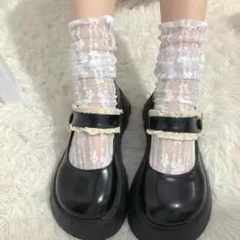 Женские сексуальные черные сетчатые кружевные носки с цветочным узором, тонкие полые нейлоновые шелковые ретро носки с цветочным узором, женские прозрачные носки до щиколотки One Size