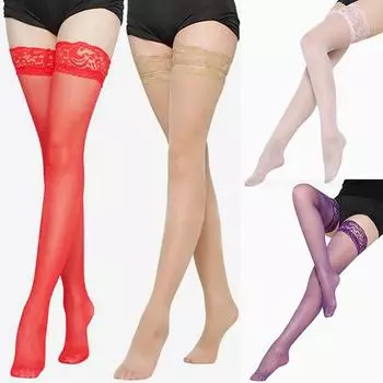 Женские сексуальные чулки до бедра, кружевной топ, чулки до бедра, колготки для ночных клубов One Size красный