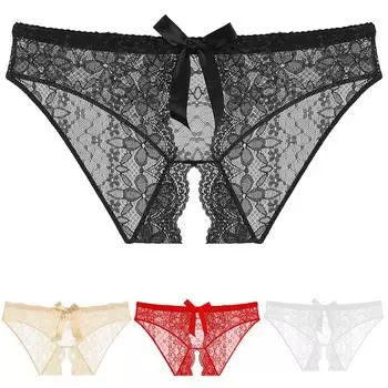 Женские сексуальные цветочные кружевные трусики с милым бантом женское нижнее белье трусики с открытой промежностью свободно снимать соблазнительное сексуальное нижнее белье M