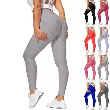 Женские сексуальные длинные брюки, йога, фитнес, персиковые бедра, спортивные леггинсы с карманами L чёрный