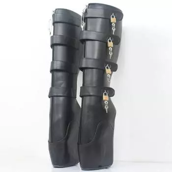 Женские сексуальные фетиш-сапоги до колена без каблука на очень высоком каблуке 18 см, балетки на платформе с замком