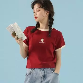 Женские сексуальные футболки для девочек Топы Y2K с коротким рукавом Модные женские футболки для тренировок Уличная одежда с круглыми воротниками Животные Мультфильмы Футболки для женщин M белый