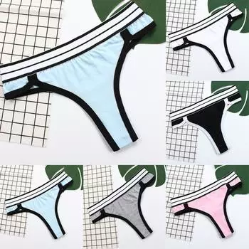 Женские сексуальные хлопковые трусики, дышащее мягкое эластичное нижнее белье, трусики в полоску XXL серый