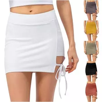 Женские сексуальные искусственные двухсекционные повседневные летние спортивные шорты для бега, велосипедные шорты для занятий йогой, теннисная юбка на шнуровке (с карманным) L армия зеленый