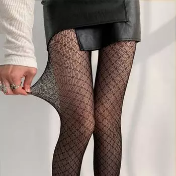 Женские сексуальные колготки с ажурными сетчатыми вставками One Size чёрный