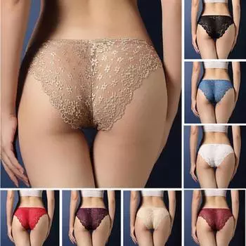 Женские сексуальные кружевные ажурные трусы, летние и осенние трусики с низкой талией, однотонные трусики