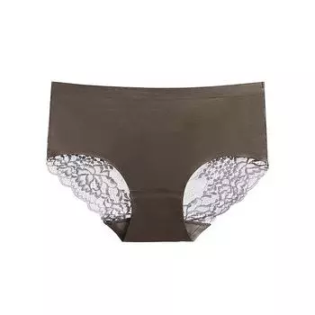 Женские сексуальные кружевные бесшовные трусики, женское дышащее нижнее белье из ледяного шелка, однотонные трусы M серый