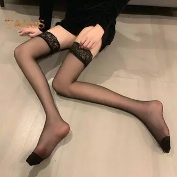 Женские сексуальные кружевные чулки, нескользящие черно-белые сетчатые чулки до бедра, мягкие удобные чулки для вечеринок, мероприятий чёрный