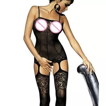 Женские сексуальные кружевные чулки с открытой промежностью, боди на подтяжках, ночное белье