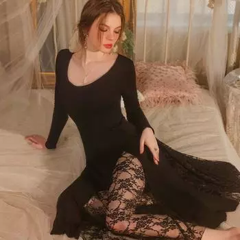 Женские сексуальные кружевные лоскутные ночные рубашки порно перспектива эластичные облегающие длинные домашние рубашки удобные ночные рубашки one size