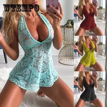 Женские сексуальные кружевные подтяжки Необычные пижамы Сексуальное женское белье Полая ночная рубашка Babydoll 4XL