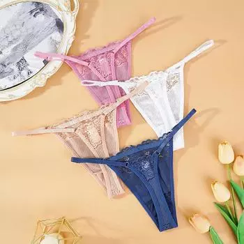 Женские сексуальные кружевные стринги с низкой талией, регулируемые женские трусики с тонким ремешком S белый