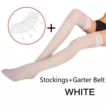 Женские сексуальные кружевные топы до бедра, чулки с подвязками, колготки, одежда для сна One size белый