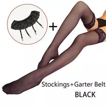 Женские сексуальные кружевные топы до бедра, чулки с подвязками, колготки, одежда для сна One size чёрный