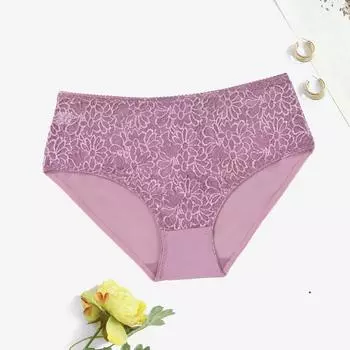 Женские сексуальные кружевные трусики больших размеров с цветочным принтом, мягкие бесшовные полупрозрачные трусы 0XL-5XL 0XL