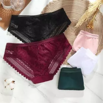 Женские сексуальные кружевные трусики, нижнее белье, однотонное нижнее белье с низкой талией, женские кружевные полые прозрачные трусы, трусы XL