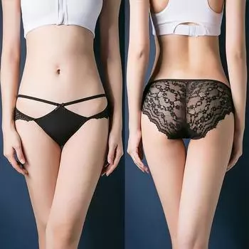 Женские сексуальные кружевные трусики, нижнее белье, соблазнительные трусики с низкой талией, прозрачные стринги с вышивкой One Size