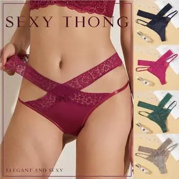 Женские сексуальные кружевные трусики с низкой талией, соблазнительное нижнее белье, женские стринги с перекрестным ремешком, дышащие однотонные женские стринги с вырезами M зелёный