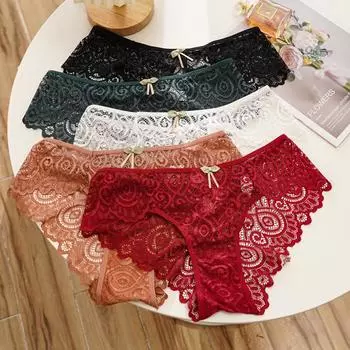 Женские сексуальные кружевные трусики с низкой посадкой, соблазнительное белье, женские стринги, прозрачное нижнее белье, полые трусы, нижнее белье S