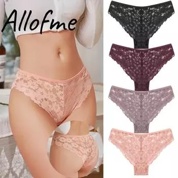 Женские сексуальные кружевные трусики со средней посадкой, нижнее белье, однотонные прозрачные трусы S