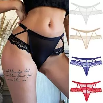 Женские сексуальные кружевные трусики-стринги Женское прозрачное сетчатое нижнее белье на тонких бретельках Бесшовные трусики-бикини с Т-образной спинкой Прозрачные S