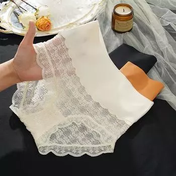 Женские сексуальные кружевные трусики-трусы Ice Silk с высокой талией, утягивающие живот, кружевные сексуальные бесшовные хлопковые трусы большого размера, ультратонкие трусы, нижнее белье M чёрный