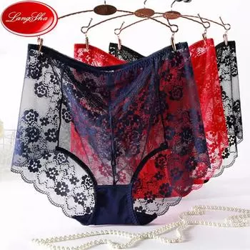 Женские сексуальные кружевные трусики, ультратонкие эластичные, прозрачные, удобное нижнее белье, большие размеры M-XXXL
