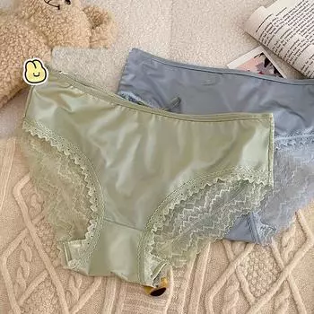 Женские сексуальные кружевные трусики, высокоэластичные, со средней талией, тонкая сетка, нижнее белье, женские антибактериальные трусы One Size чёрный