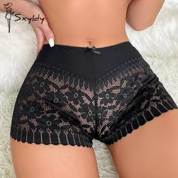 Женские сексуальные кружевные трусы-боксеры с открытой спиной, средней талией, дышащие прозрачные трусики для женщин M белый