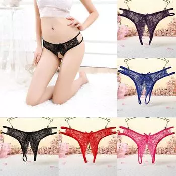 Женские сексуальные кружевные трусы с открытой промежностью, женские стринги с низкой талией, трусики для секс-игр, нижнее белье M