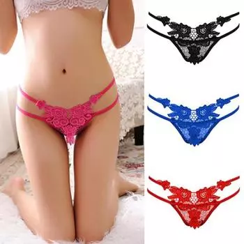 Женские сексуальные кружевные трусы с v-образным вырезом и цветком, стринги, нижнее белье с Т-образной спинкой
