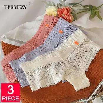 Женские сексуальные кружевные трусы Termezy, 3 шт./компл., трусики с вышивкой, стринги