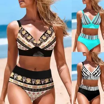 Женские сексуальные купальники, купальники из двух частей, женские купальники, новое бикини с принтом, новинка 2024 года, летняя мода, женское пляжное бикини XXL белый