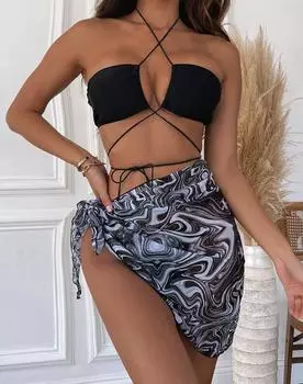 Женские сексуальные купальники, женский разделенный купальник, бикини из трех частей, черный S чёрный